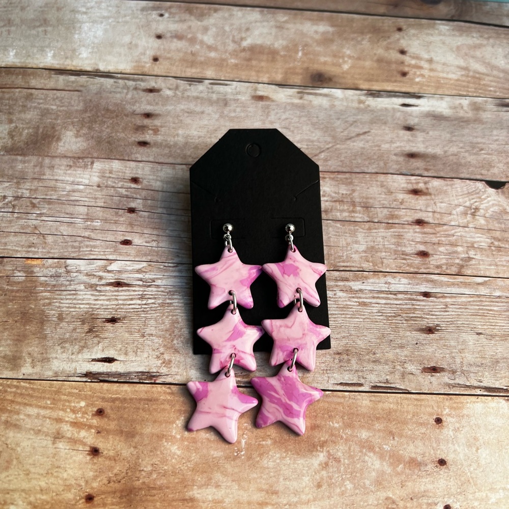 Pink Star Dangle Earrings